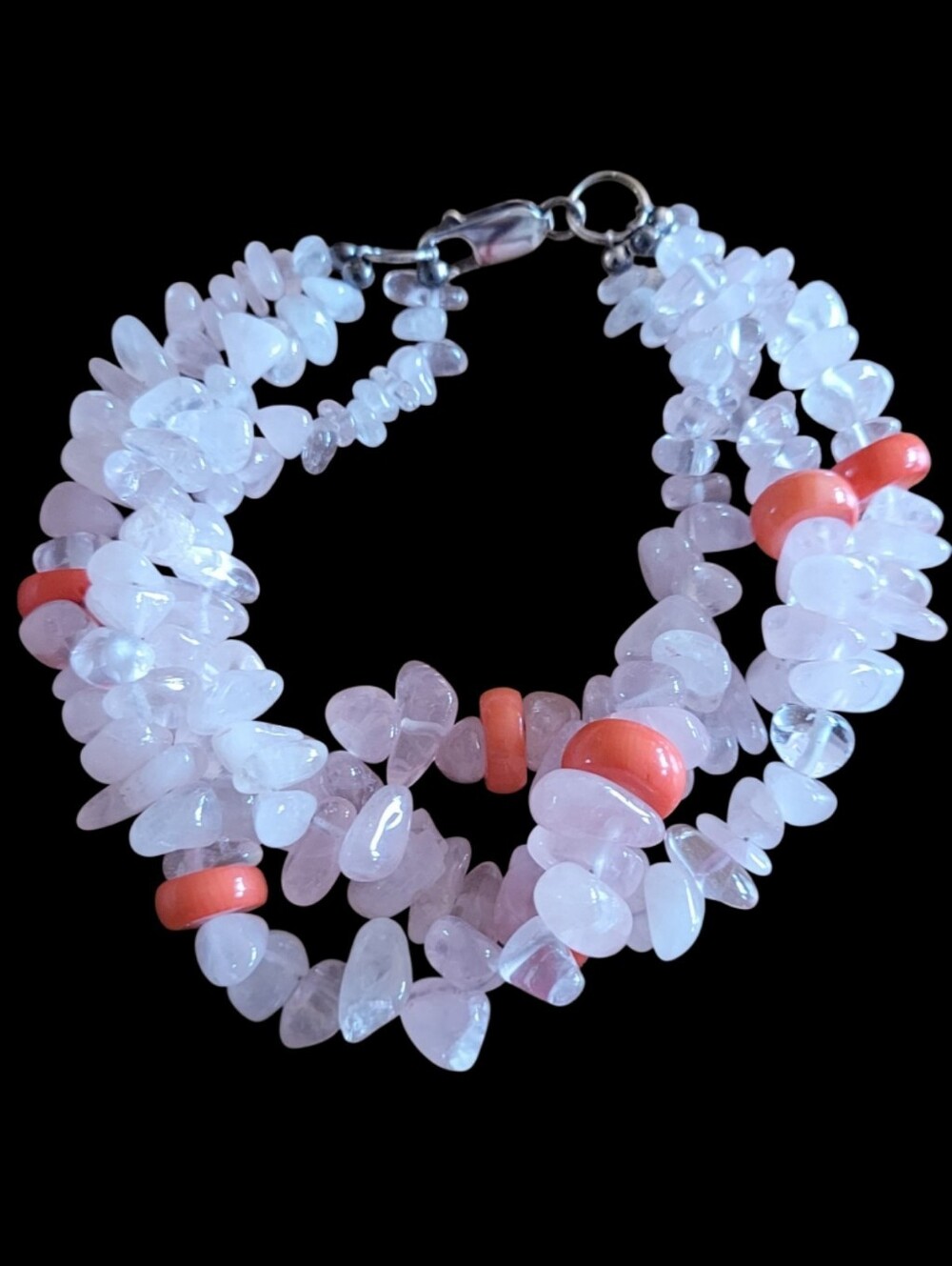 Vintage Rose Quartz and Bamboo Coral Bracelet